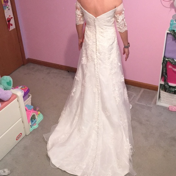 Off Shoulder Short A-Line Embroidery Wedding Dress - Picture 2 of 6